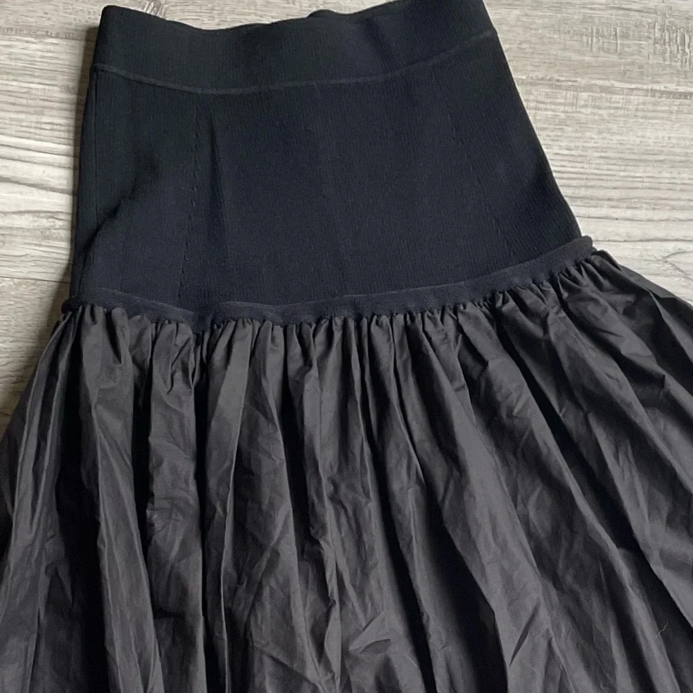A.L.C. Marlowe Mixed Media Midi Skirt Black Poplin Cotton Stretch Drop Waist XS